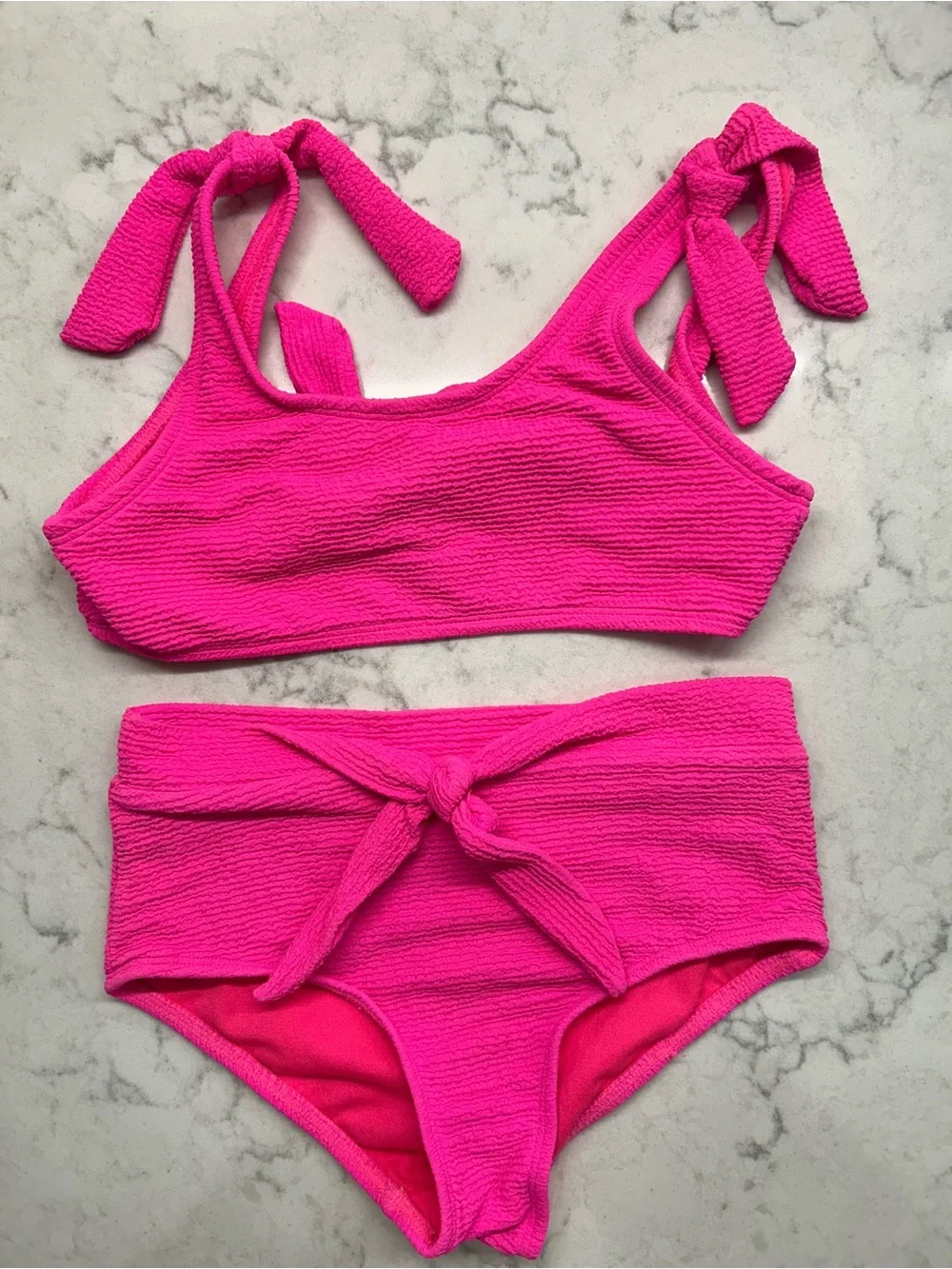 GB girls Pink and Blue Textured Kids Bikini Swimsuits
